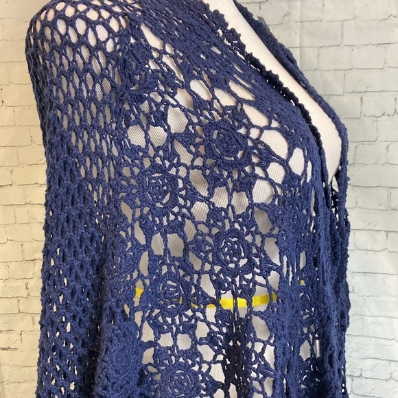 Jessica London Plus Size Navy Blue Open Crotchet Cardigan Sweater 3X Grannycore - Picture 9 of 12